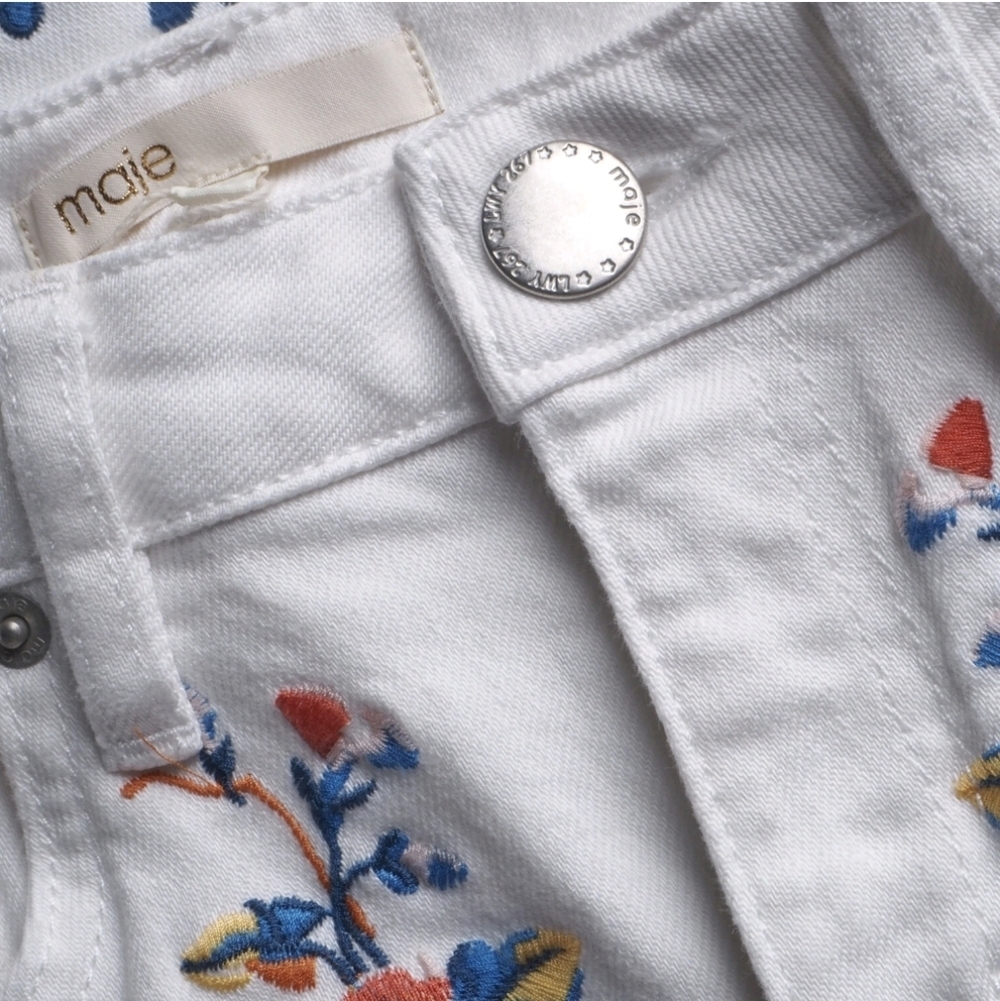 NWT Maje Pia White Embroidered Floral Cropped Straight Jeans Size 4 - Picture 7 of 10